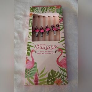 BYCWC Six Reusable Straws with Cute🦩 Flamingos🦩. Brand New 💎